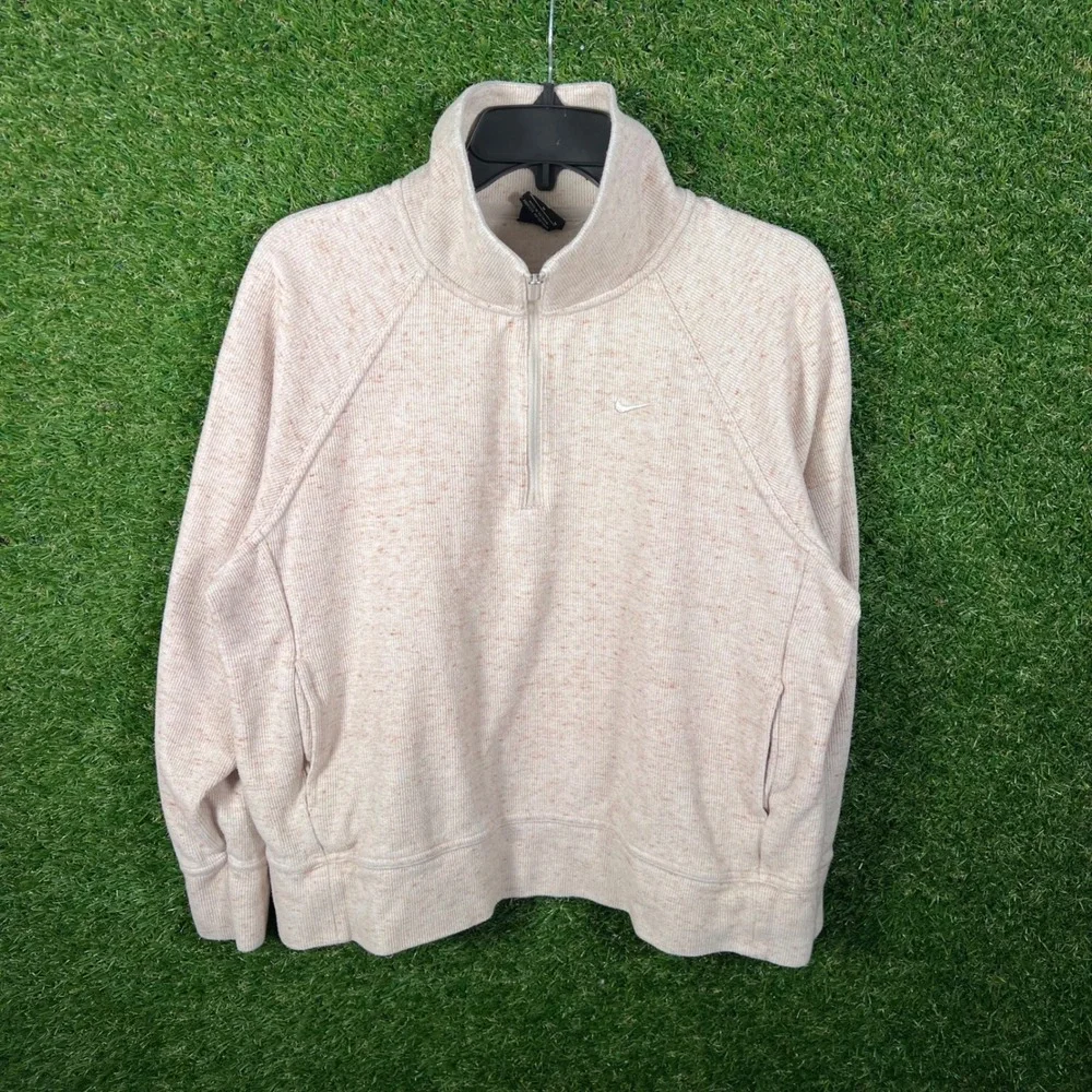Nike Mens Quarter Zip Pullover Oatmeal Beige Heather Space Dye Sweatshirt Medium